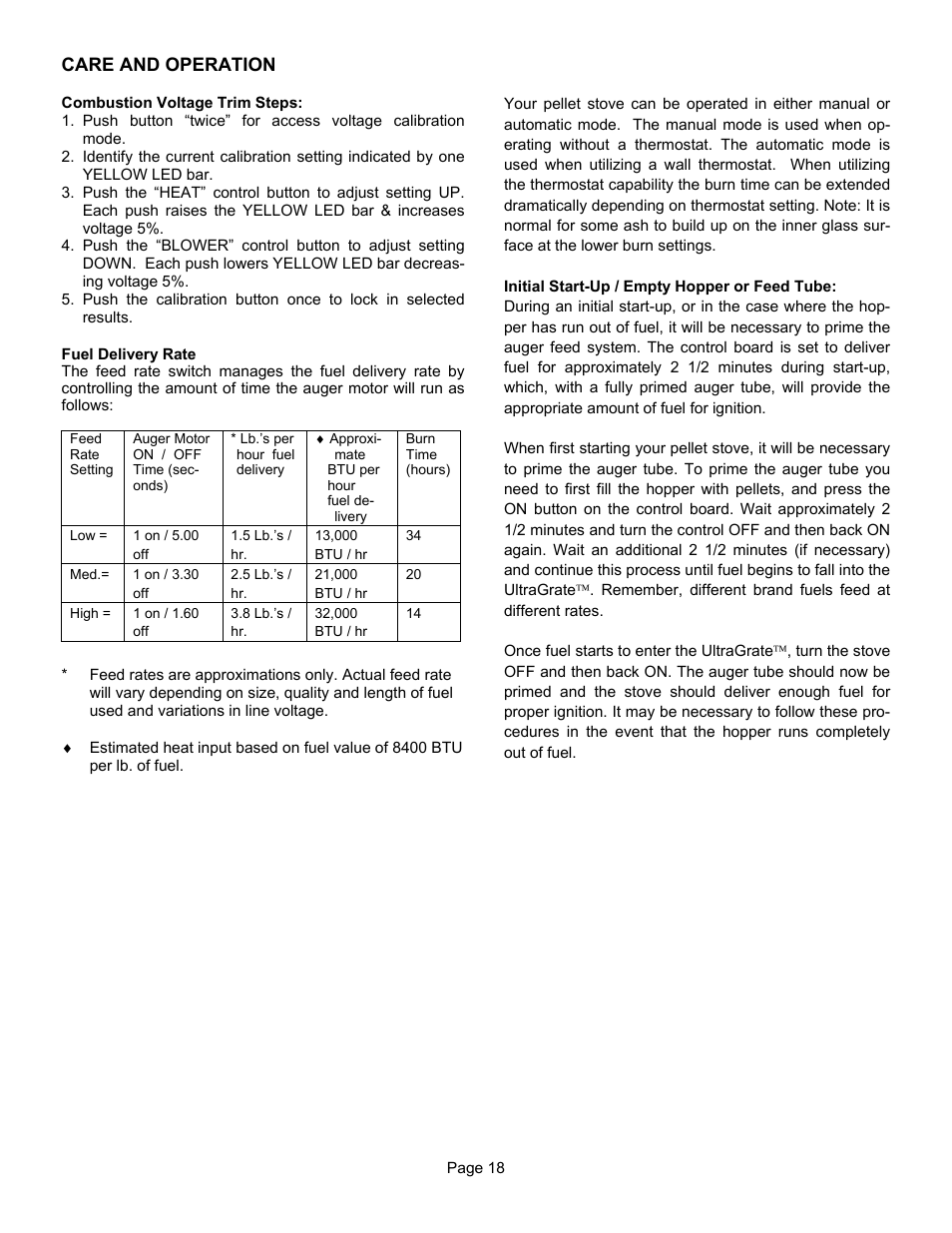 Care and operation | Lennox Hearth T300P User Manual | Page 18 / 40
