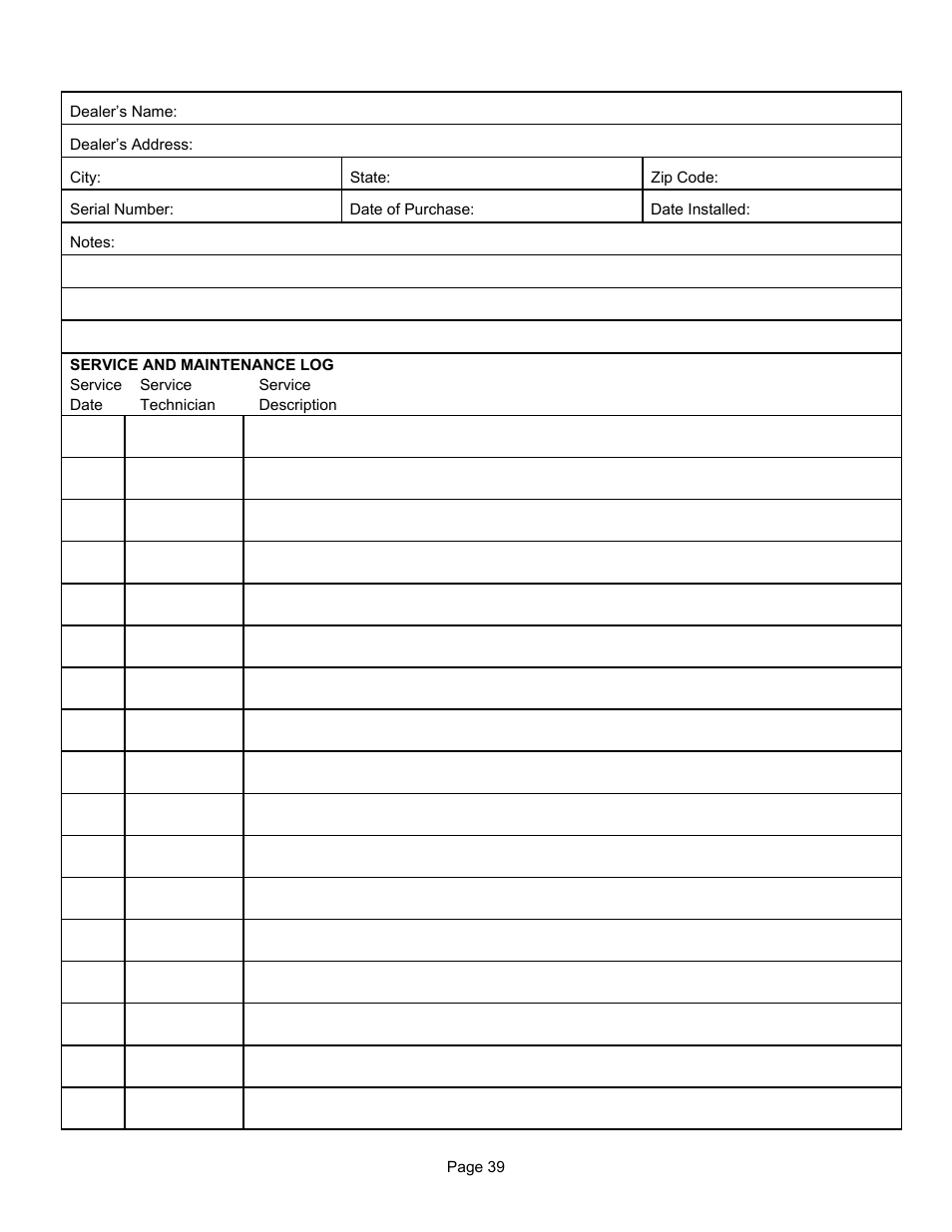 Lennox Hearth T300P User Manual | Page 39 / 40