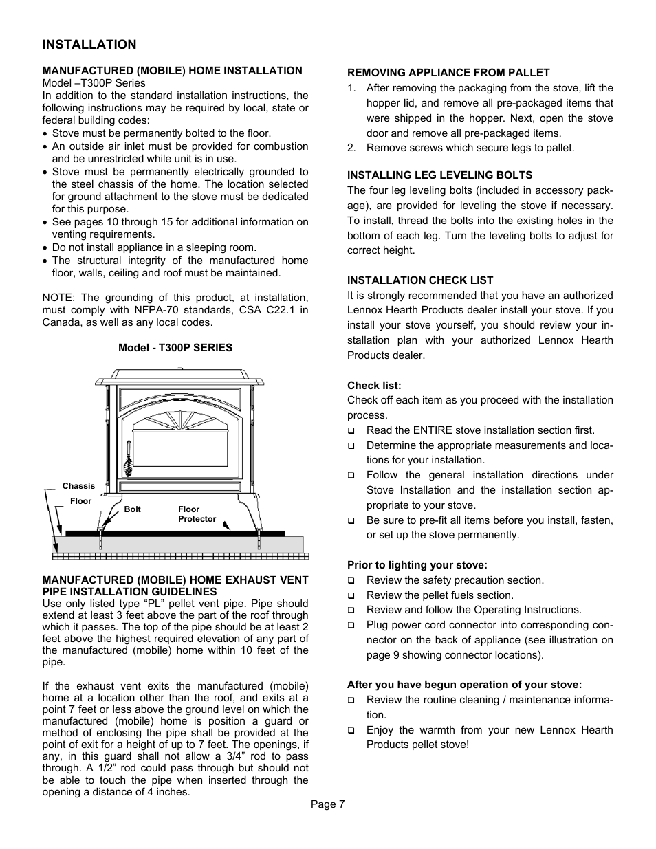 Installation | Lennox Hearth T300P User Manual | Page 7 / 40