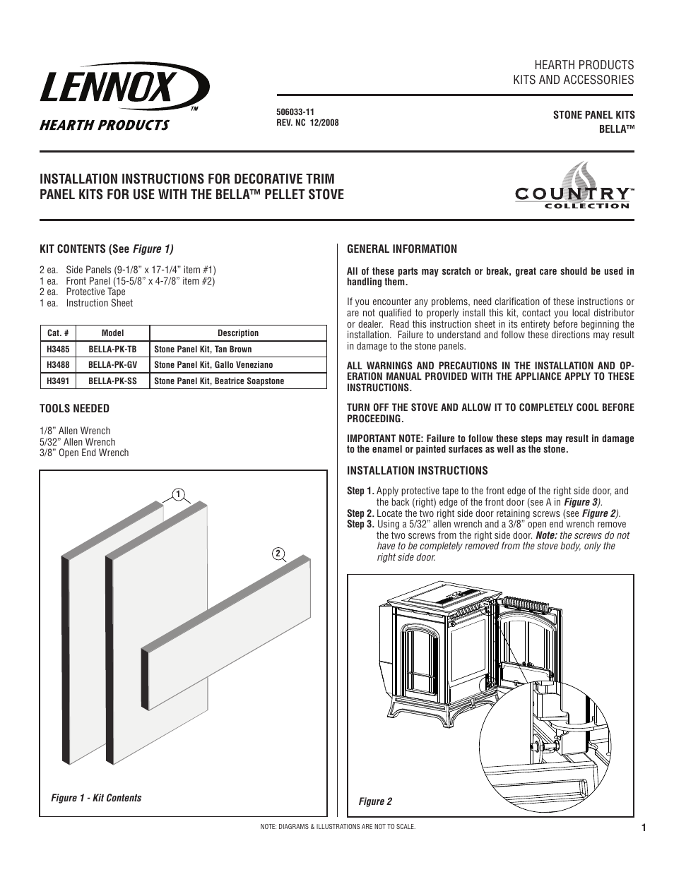 Lennox Hearth BELLA-PK-TB User Manual | 2 pages