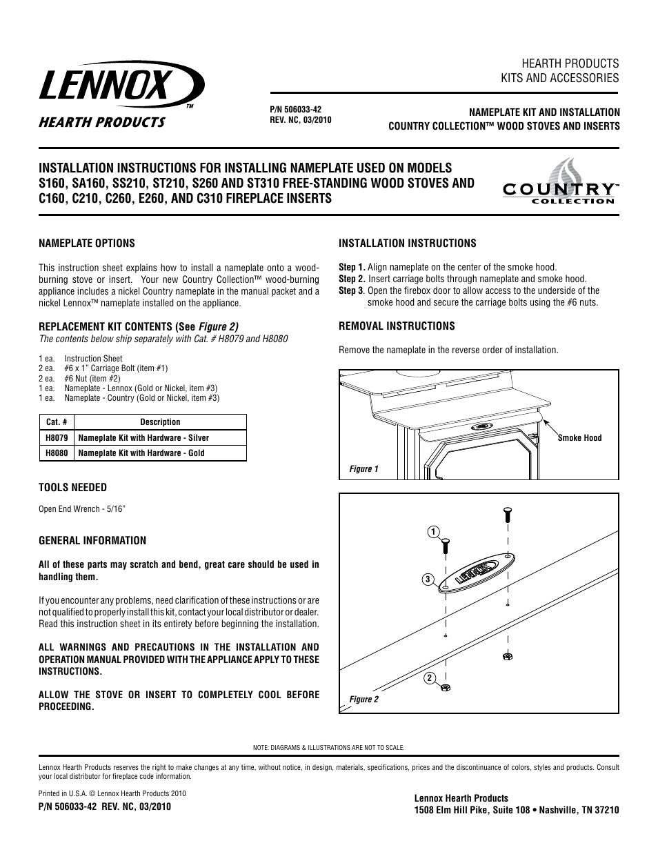 Lennox Hearth C160 User Manual | 1 page