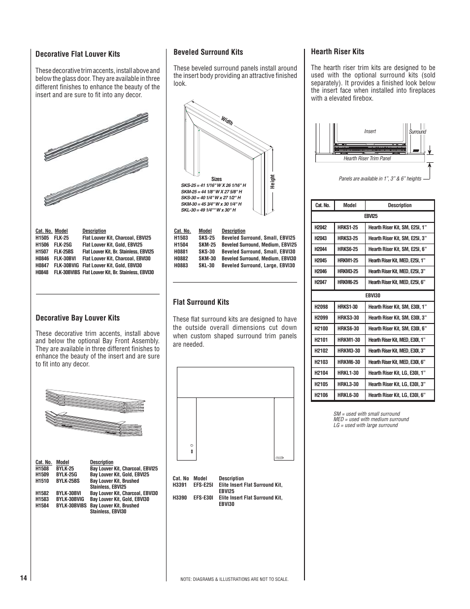 Decorative flat louver kits, Beveled surround kits, Decorative bay louver kits | Hearth riser kits, Flat surround kits | Lennox Hearth EBVI30 User Manual | Page 14 / 20