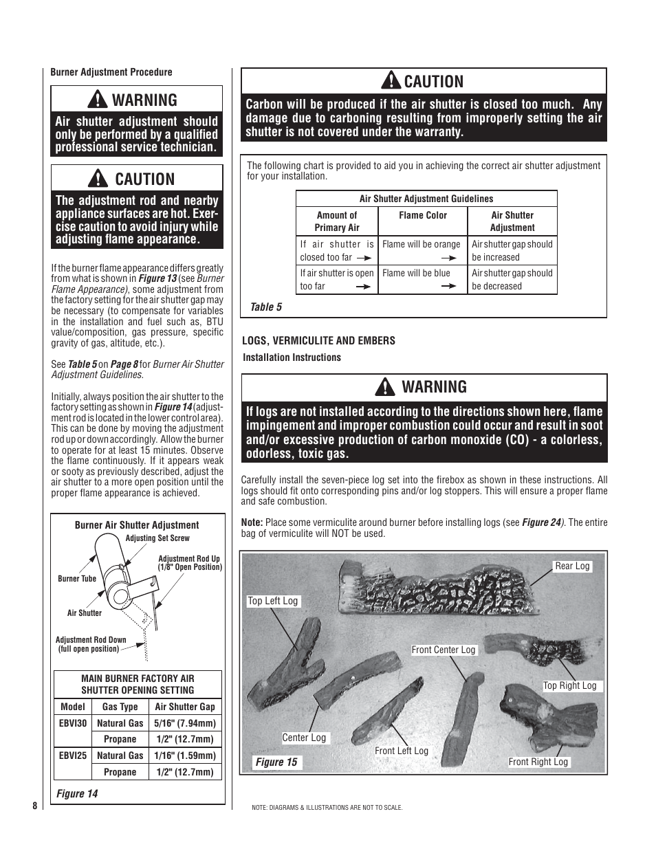 Warning, Caution | Lennox Hearth EBVI30 User Manual | Page 8 / 20