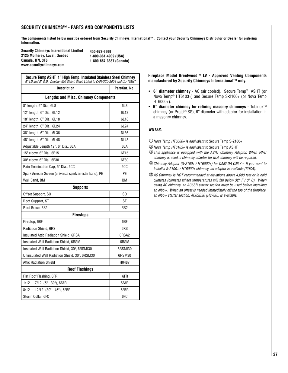 Lennox Hearth BRENTWOOD LV User Manual | Page 27 / 30