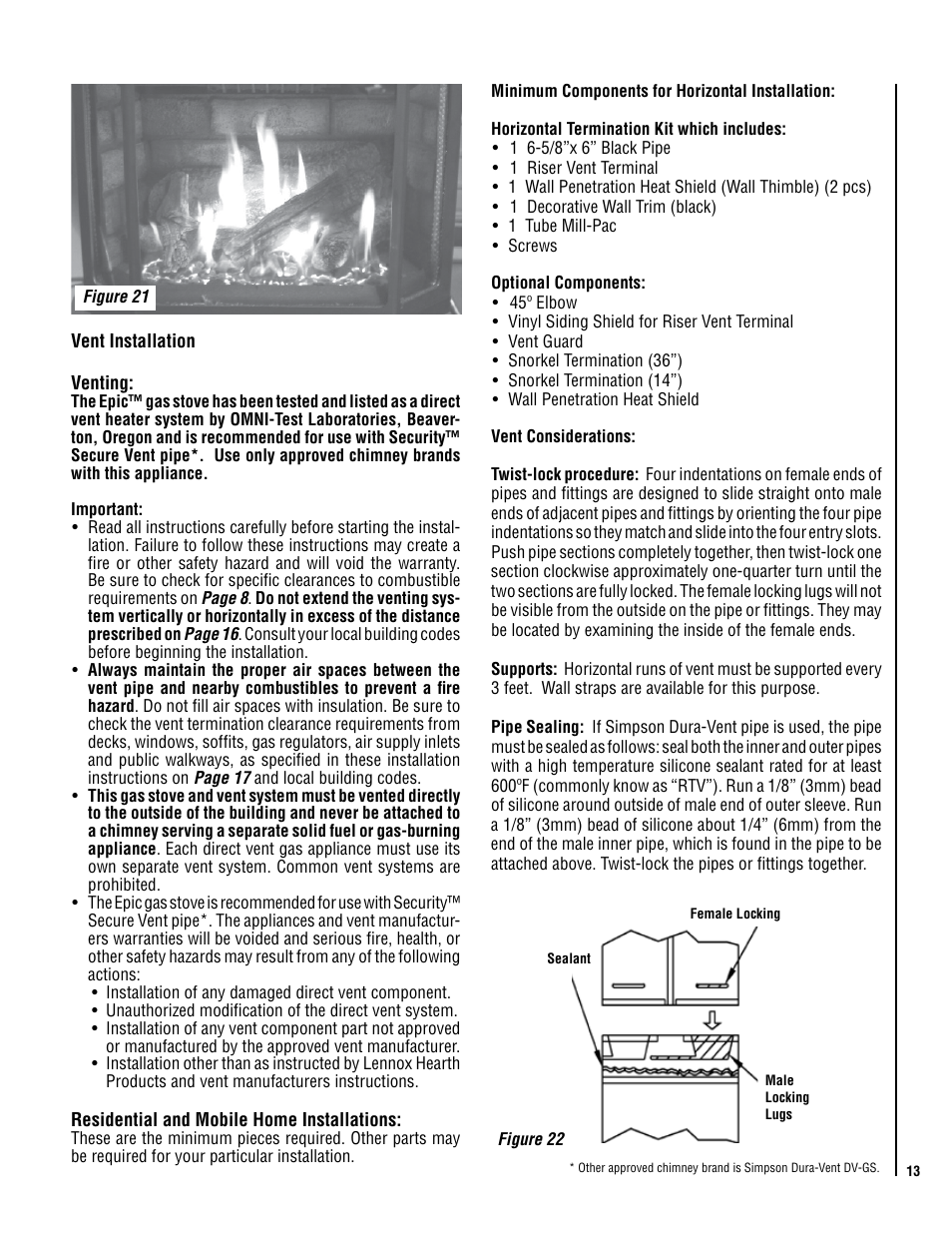 Lennox Hearth EPIC40 User Manual | Page 13 / 36