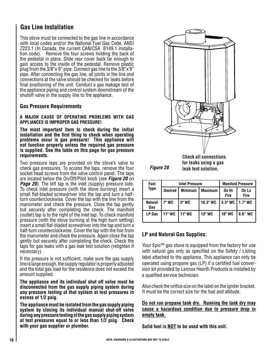 Gas line installation | Lennox Hearth EPIC40 User Manual | Page 18 / 36