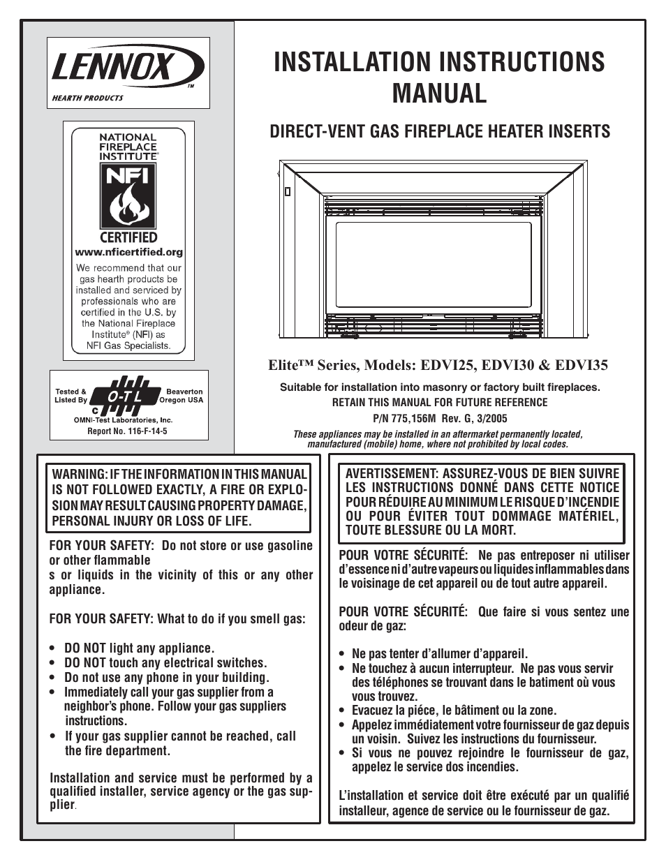 Lennox Hearth ELITE EDVI25 User Manual | 20 pages