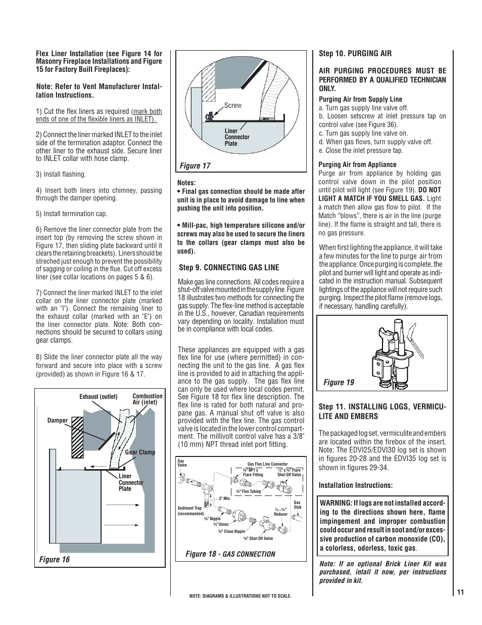 Step 9. connecting gas line, Figure 18, Figure 16 figure 17 | Step 10. purging air | Lennox Hearth ELITE EDVI25 User Manual | Page 11 / 20