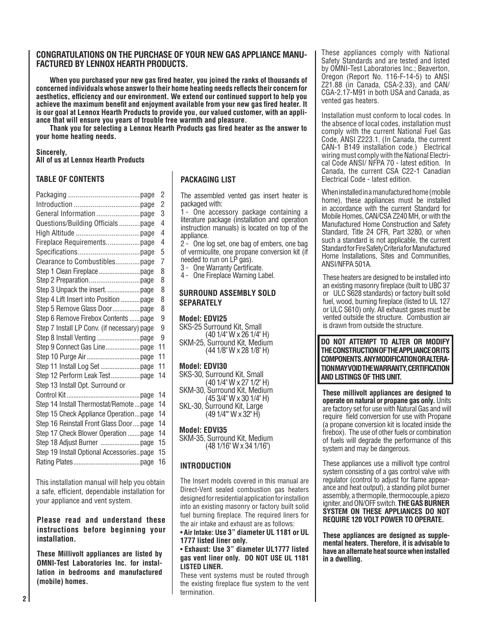 Lennox Hearth ELITE EDVI25 User Manual | Page 2 / 20