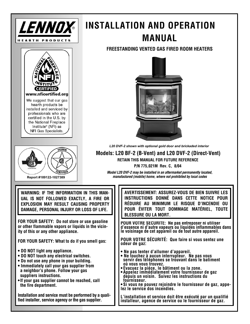 Lennox Hearth L20 BF-2 User Manual | 32 pages