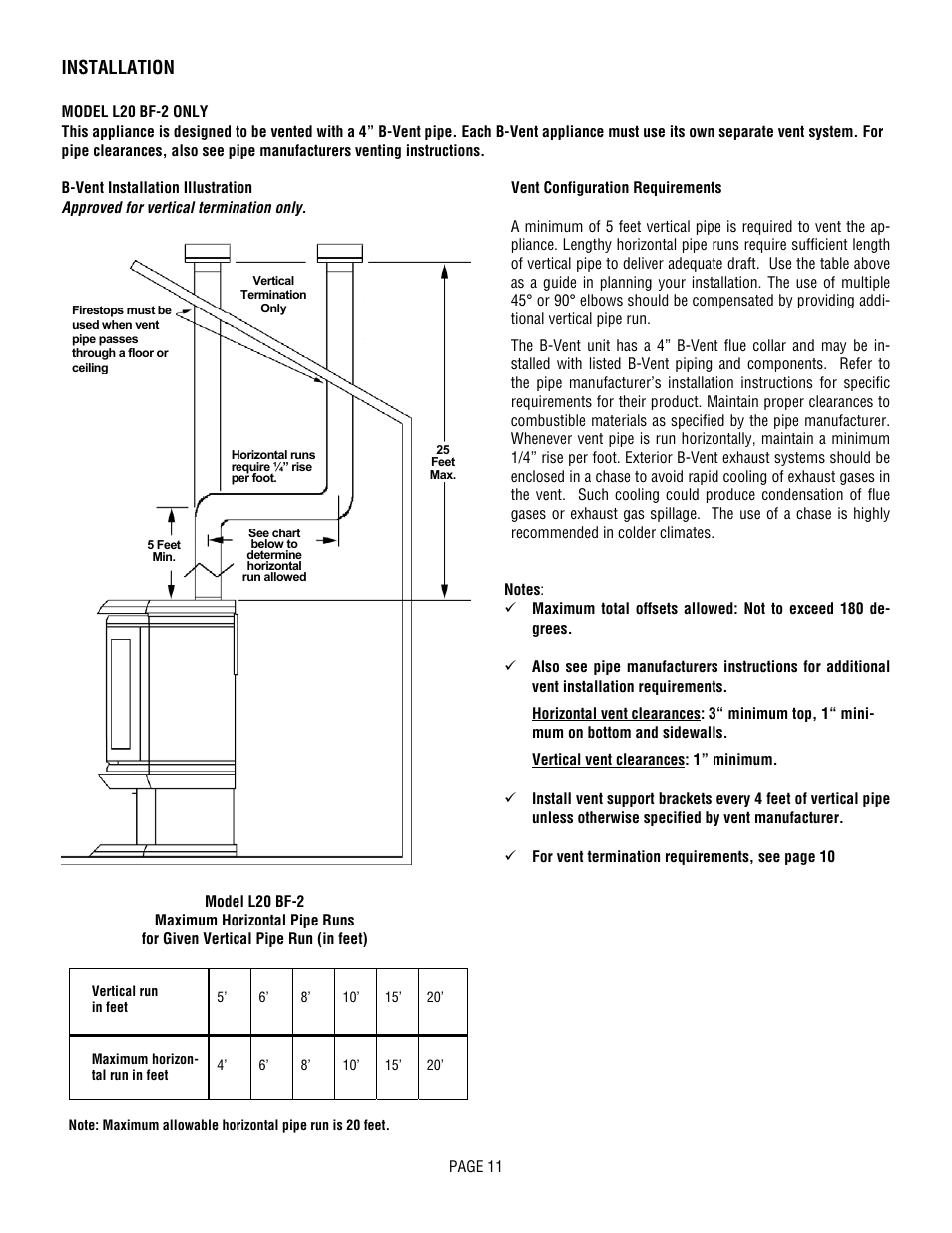 Installation | Lennox Hearth L20 BF-2 User Manual | Page 11 / 32