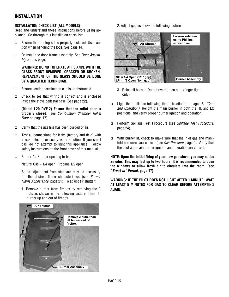 Installation | Lennox Hearth L20 BF-2 User Manual | Page 15 / 32