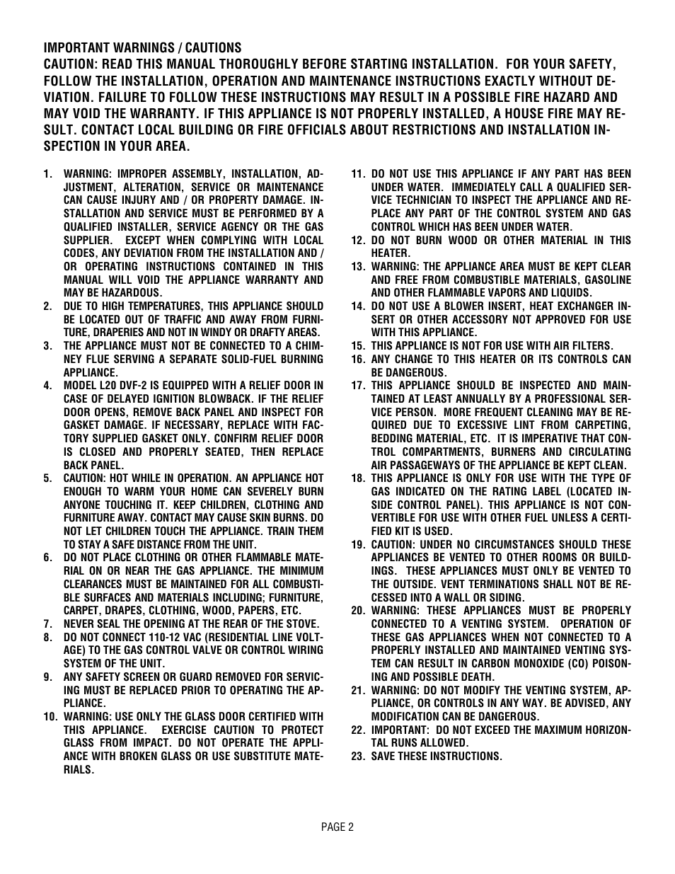 Lennox Hearth L20 BF-2 User Manual | Page 2 / 32