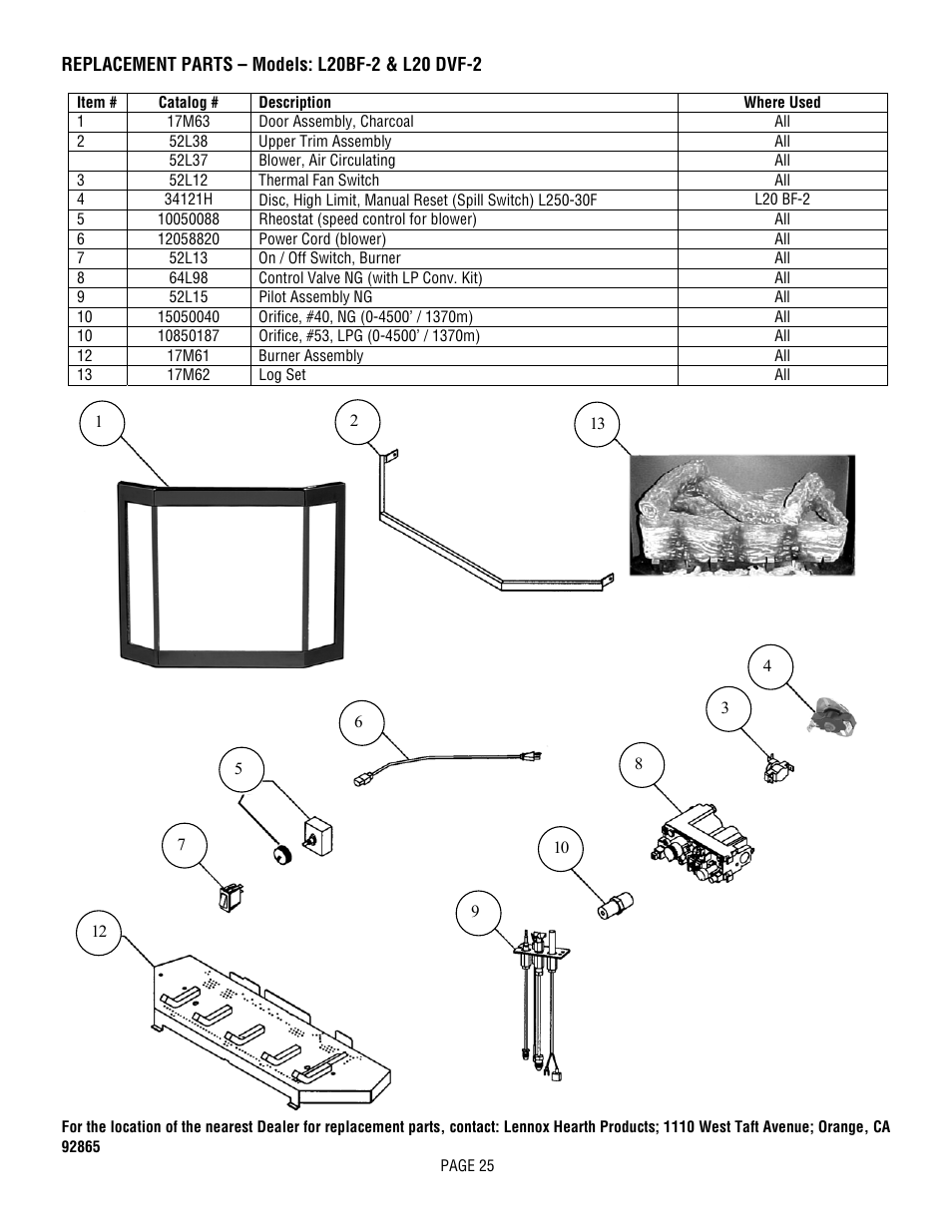 Lennox Hearth L20 BF-2 User Manual | Page 25 / 32