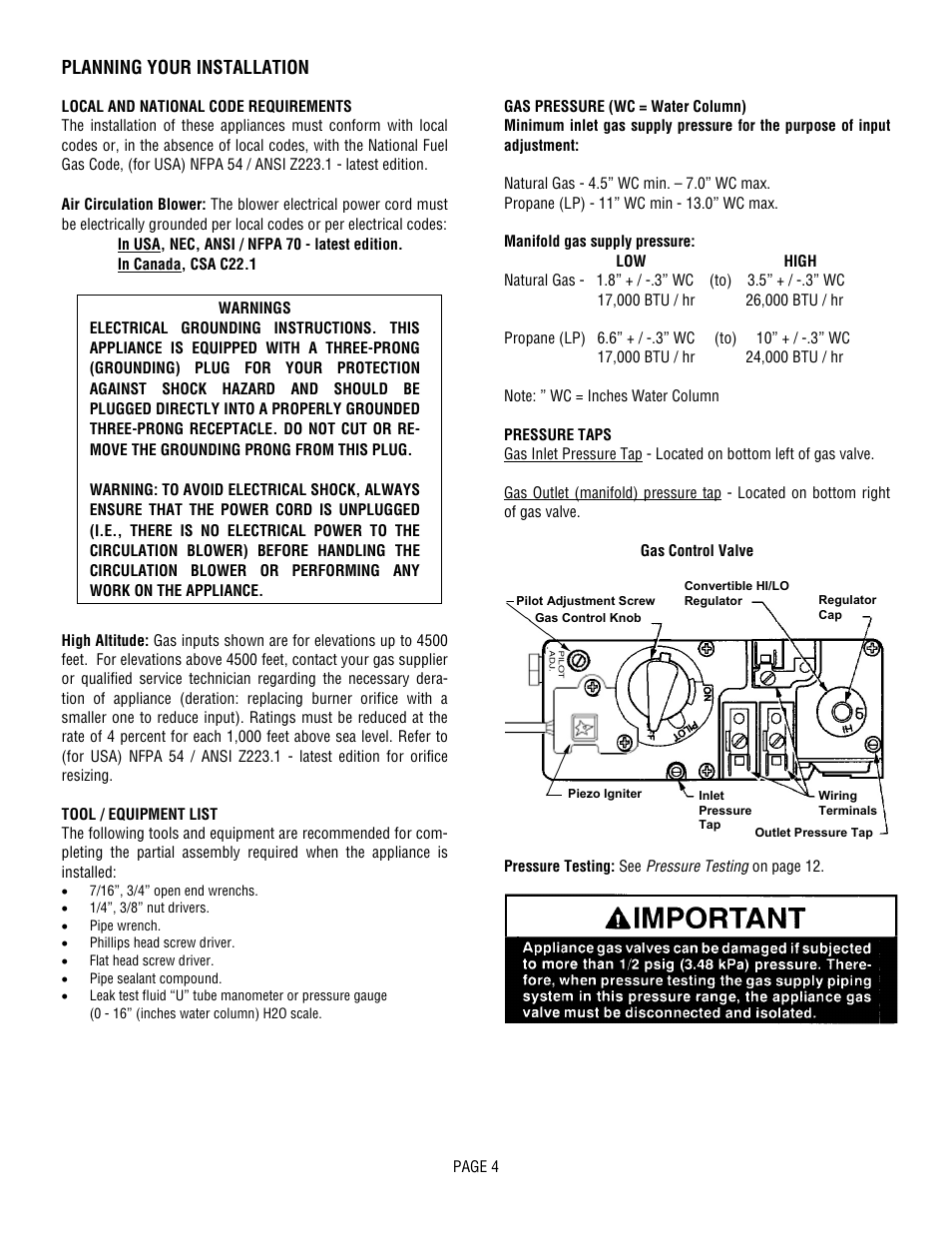 Planning your installation | Lennox Hearth L20 BF-2 User Manual | Page 4 / 32