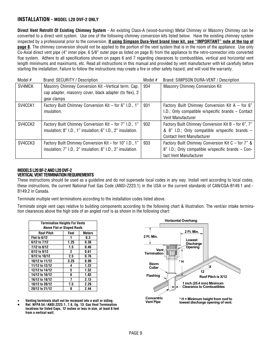 Installation | Lennox Hearth L20 BF-2 User Manual | Page 9 / 32
