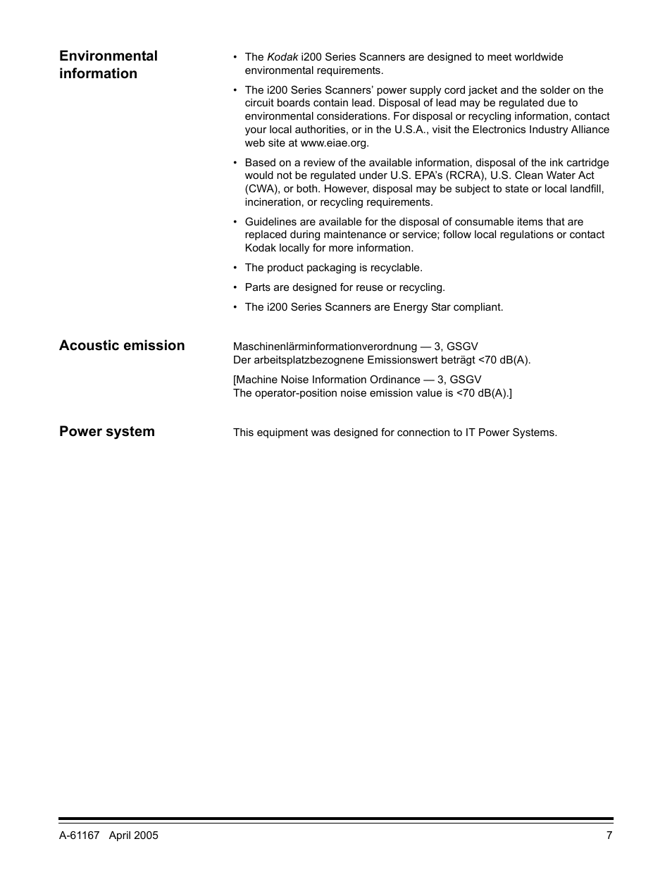 Environmental information, Acoustic emission, Power system | Lennox Hearth I200 User Manual | Page 11 / 70