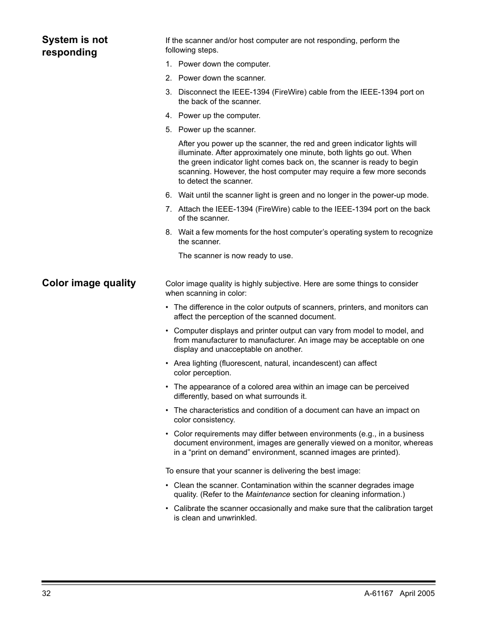System is not responding, Color image quality | Lennox Hearth I200 User Manual | Page 36 / 70