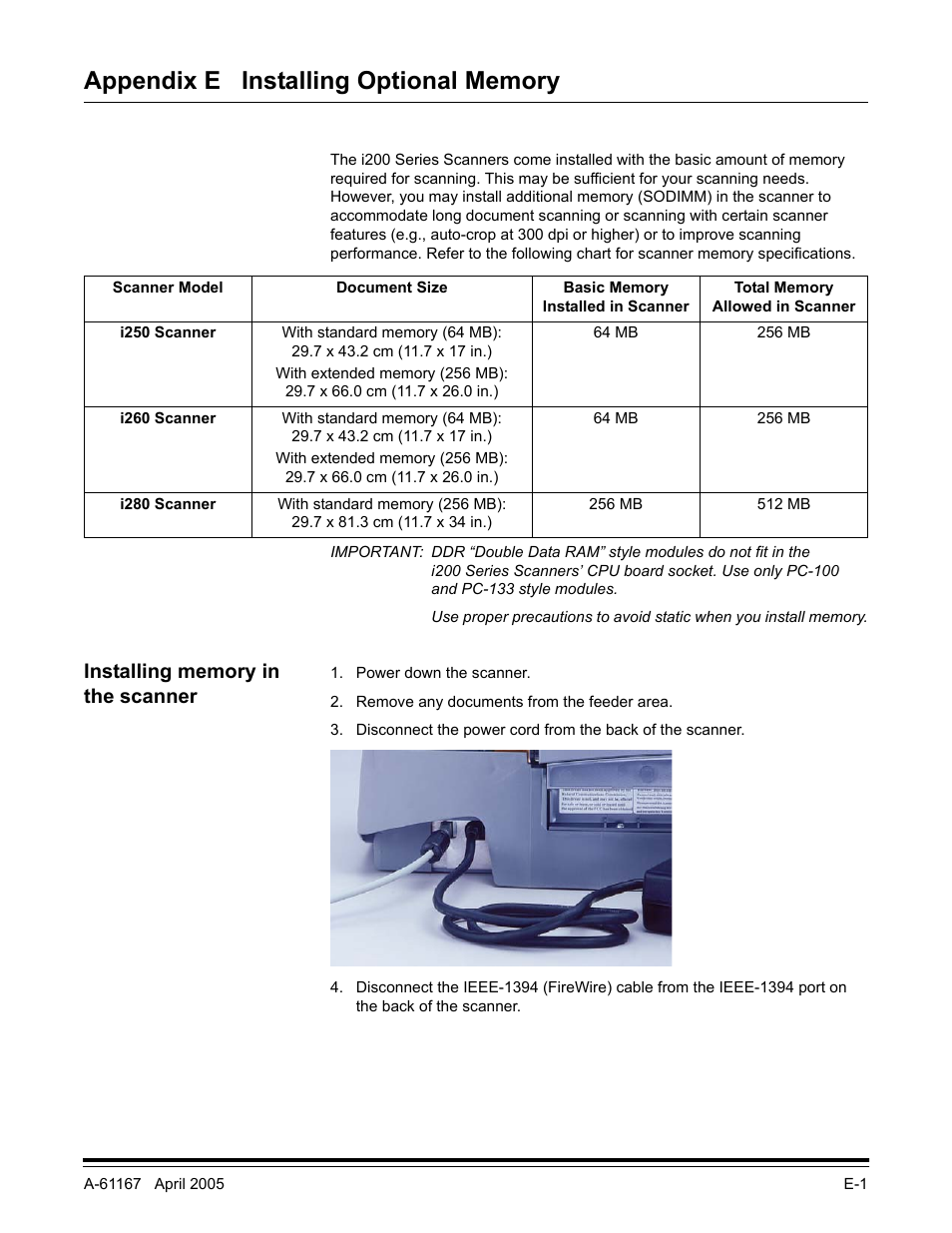 Appendix e installing optional memory, Installing memory in the scanner | Lennox Hearth I200 User Manual | Page 67 / 70