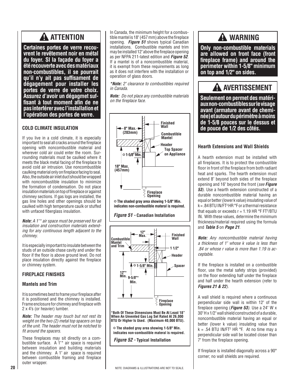 Attention, Warning, Avertissement | Lennox Hearth MERIT PLUS MP-36OD User Manual | Page 20 / 24