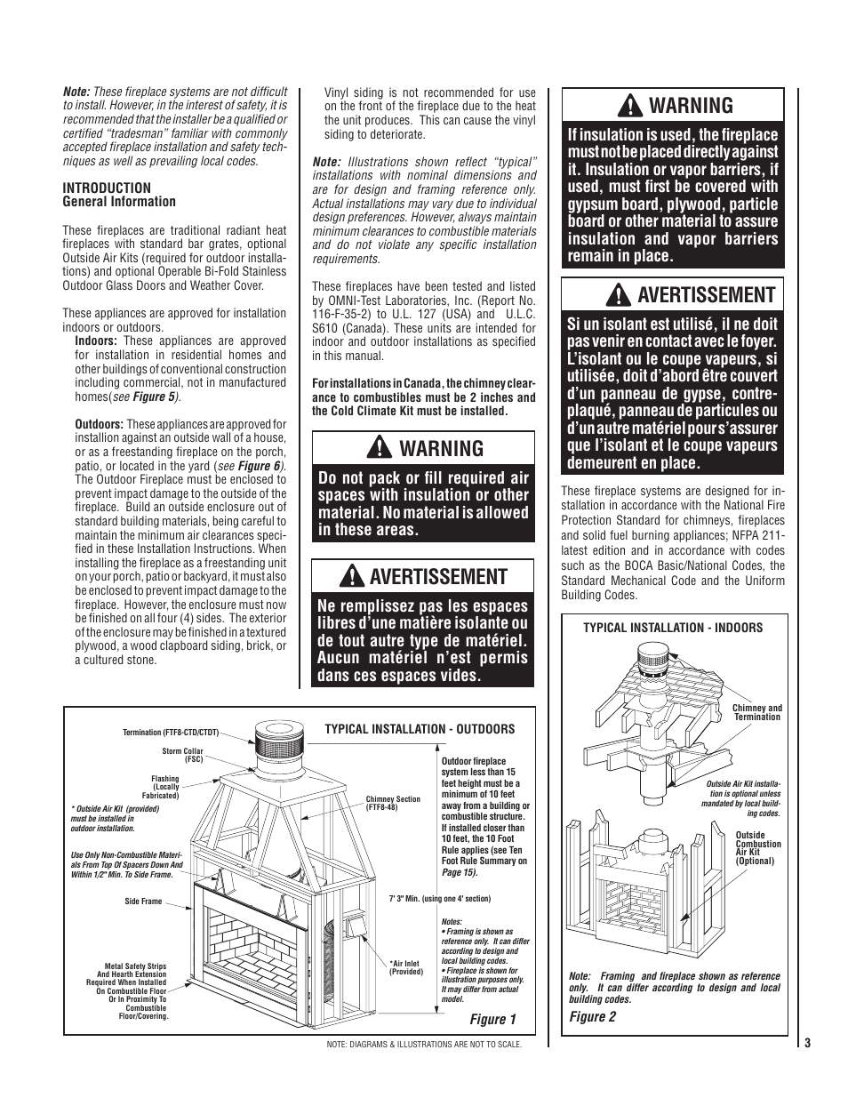 Warning, Avertissement | Lennox Hearth MERIT PLUS MP-36OD User Manual | Page 3 / 24