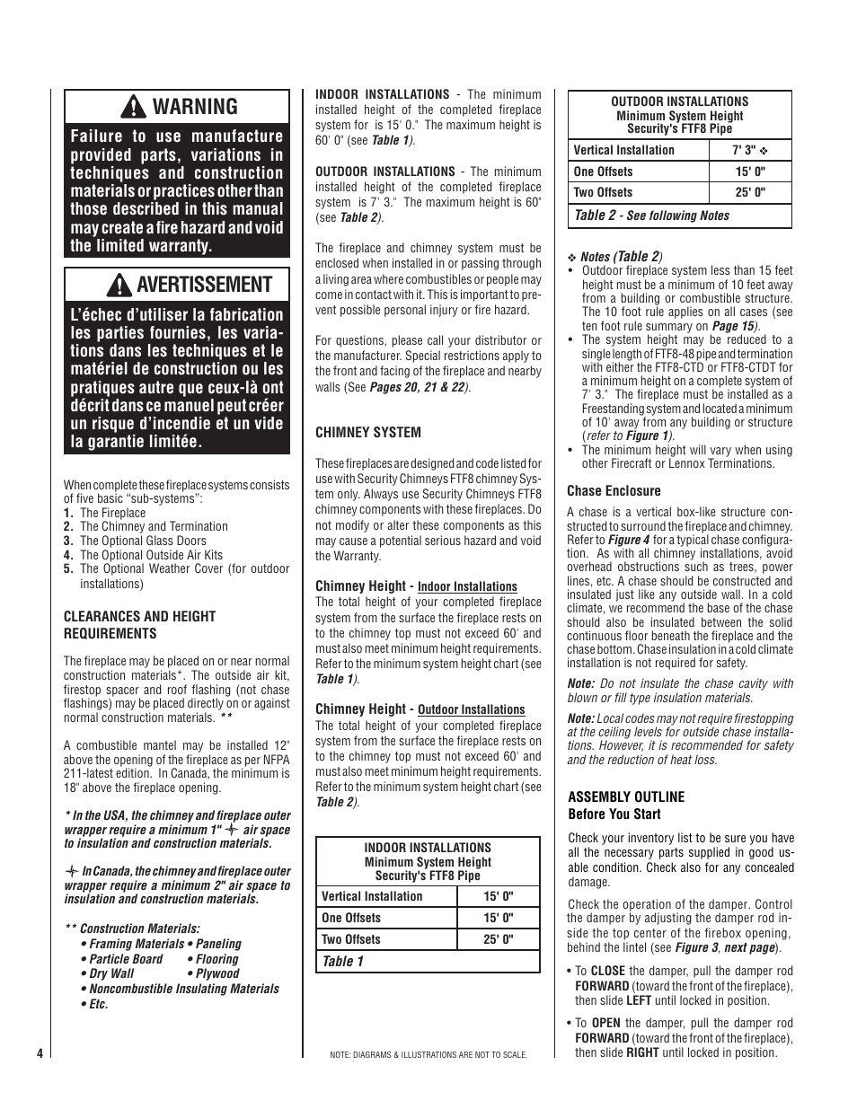 Warning, Avertissement | Lennox Hearth MERIT PLUS MP-36OD User Manual | Page 4 / 24