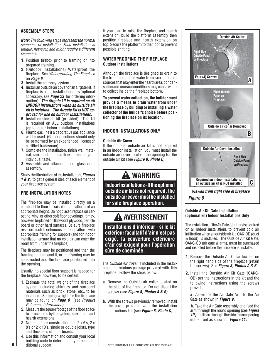 Warning, Avertissement, Ab c | Lennox Hearth MERIT PLUS MP-36OD User Manual | Page 6 / 24