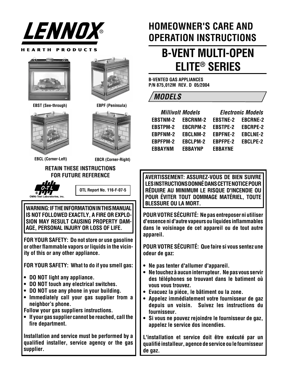 Lennox Hearth ELITE EBSTPM-2 User Manual | 24 pages