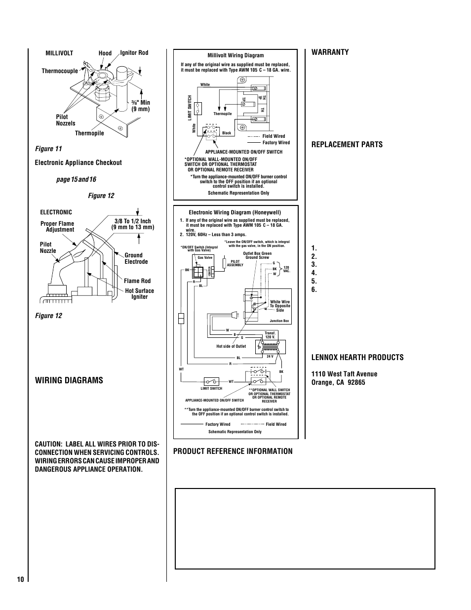 Wiring diagrams, Warranty, Replacement parts | Lennox hearth products, Product reference information, Figure 11 | Lennox Hearth ELITE EBSTPM-2 User Manual | Page 10 / 24