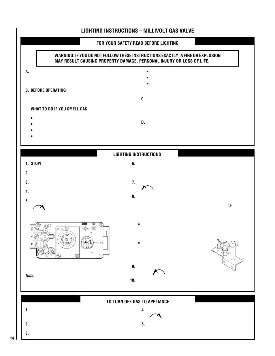 Lighting instructions – millivolt gas valve | Lennox Hearth ELITE EBSTPM-2 User Manual | Page 14 / 24