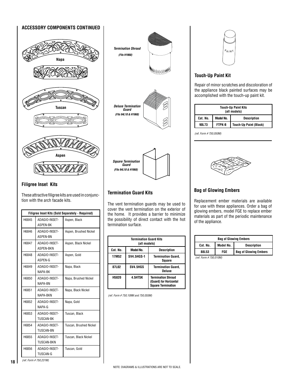 Termination guard kits, Touch-up paint kit, Filigree inset kits | Lennox Hearth ADAGIO-EN User Manual | Page 18 / 28