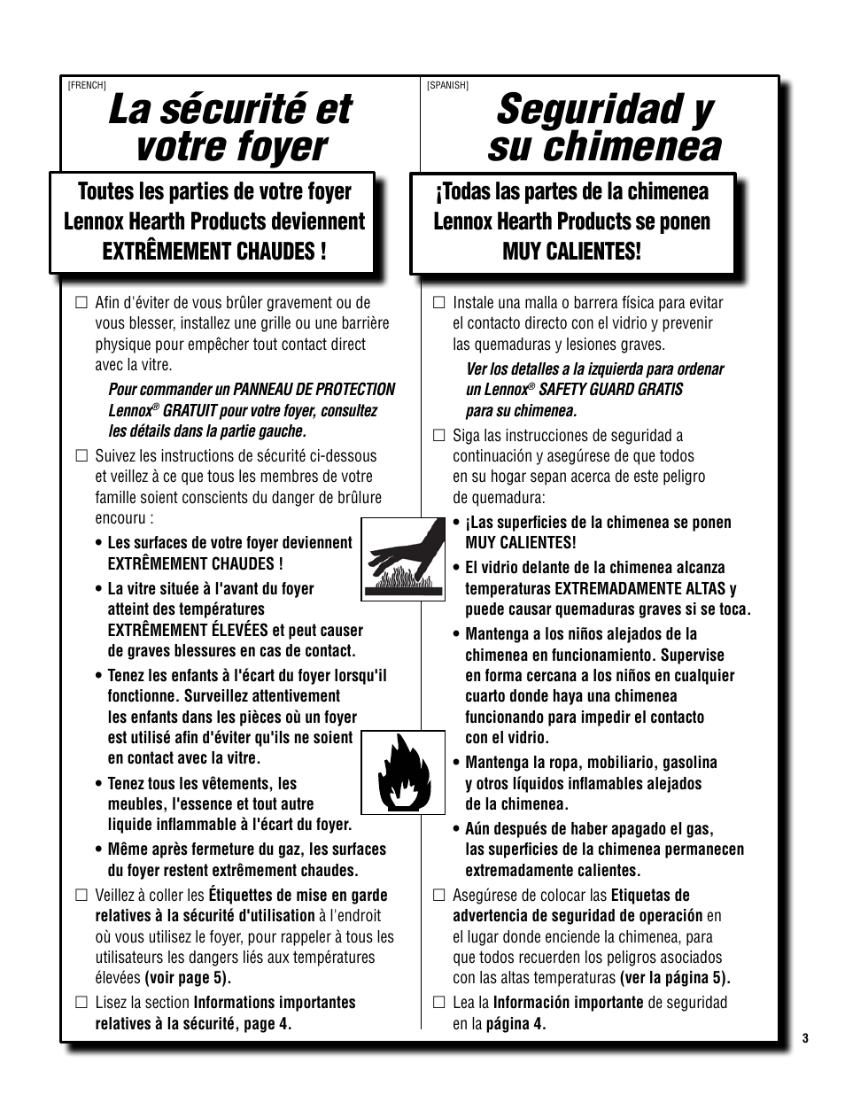 Seguridad y su chimenea la sécurité et votre foyer | Lennox Hearth ADAGIO-EN User Manual | Page 3 / 28