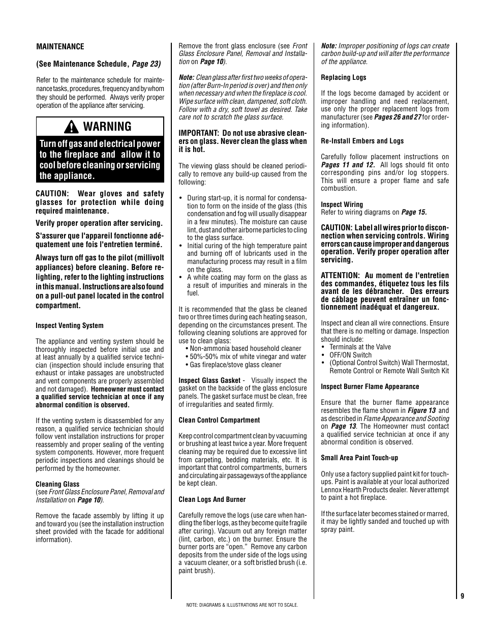 Warning | Lennox Hearth ADAGIO-EN User Manual | Page 9 / 28