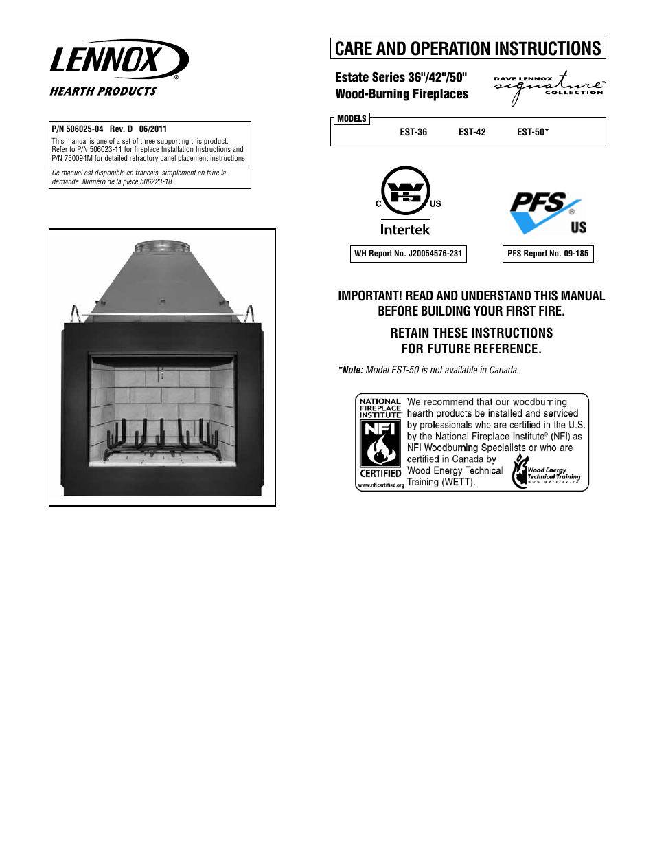 Lennox Hearth EST-50 User Manual | 10 pages