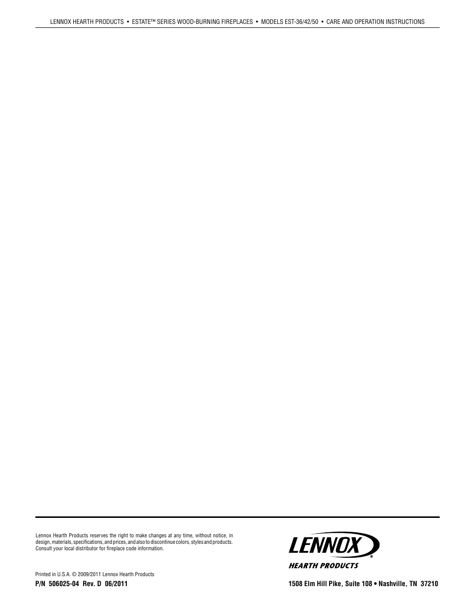 Lennox Hearth EST-50 User Manual | Page 10 / 10