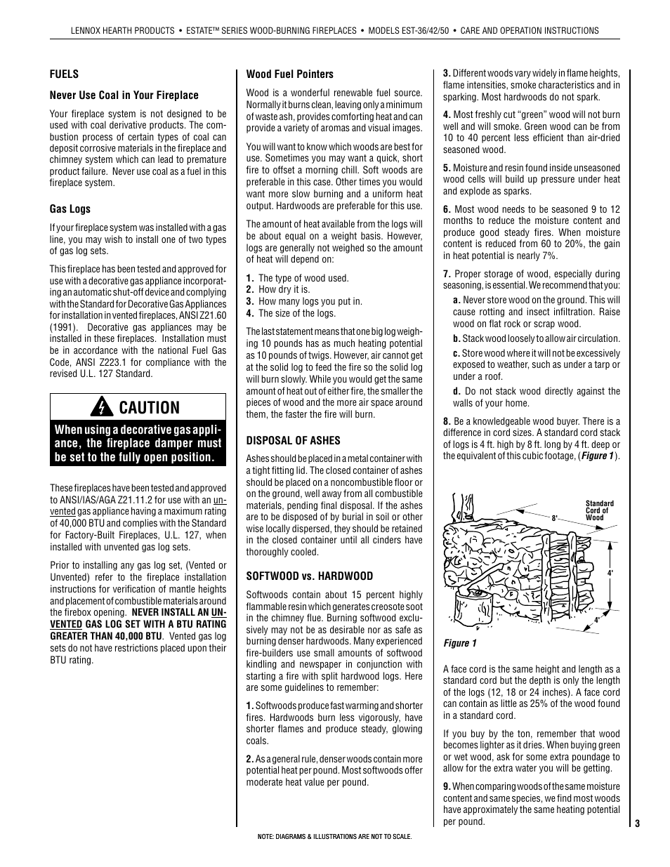 Caution | Lennox Hearth EST-50 User Manual | Page 3 / 10