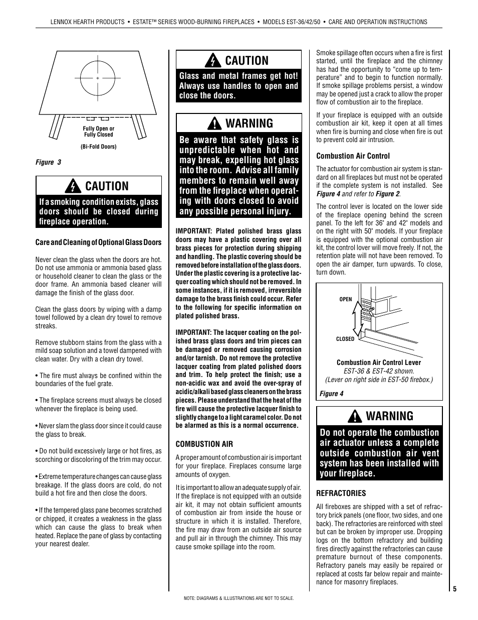 Caution, Warning | Lennox Hearth EST-50 User Manual | Page 5 / 10