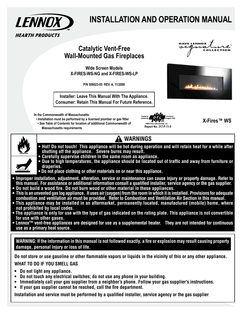 Lennox Hearth X-Fires WS User Manual | 20 pages