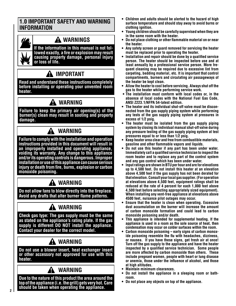 0 important safety and warning information, Warnings, Important | Warning | Lennox Hearth X-Fires WS User Manual | Page 2 / 20