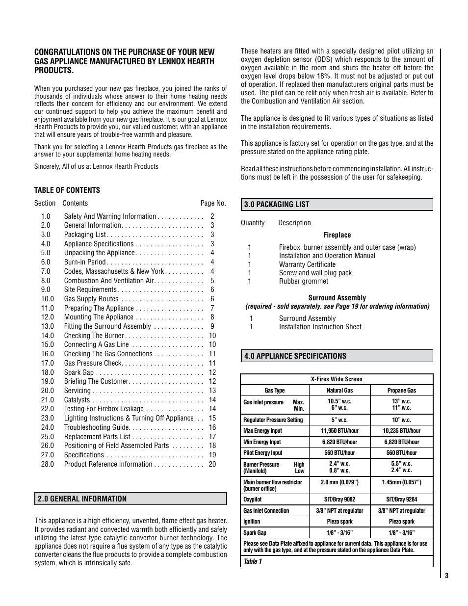 Lennox Hearth X-Fires WS User Manual | Page 3 / 20