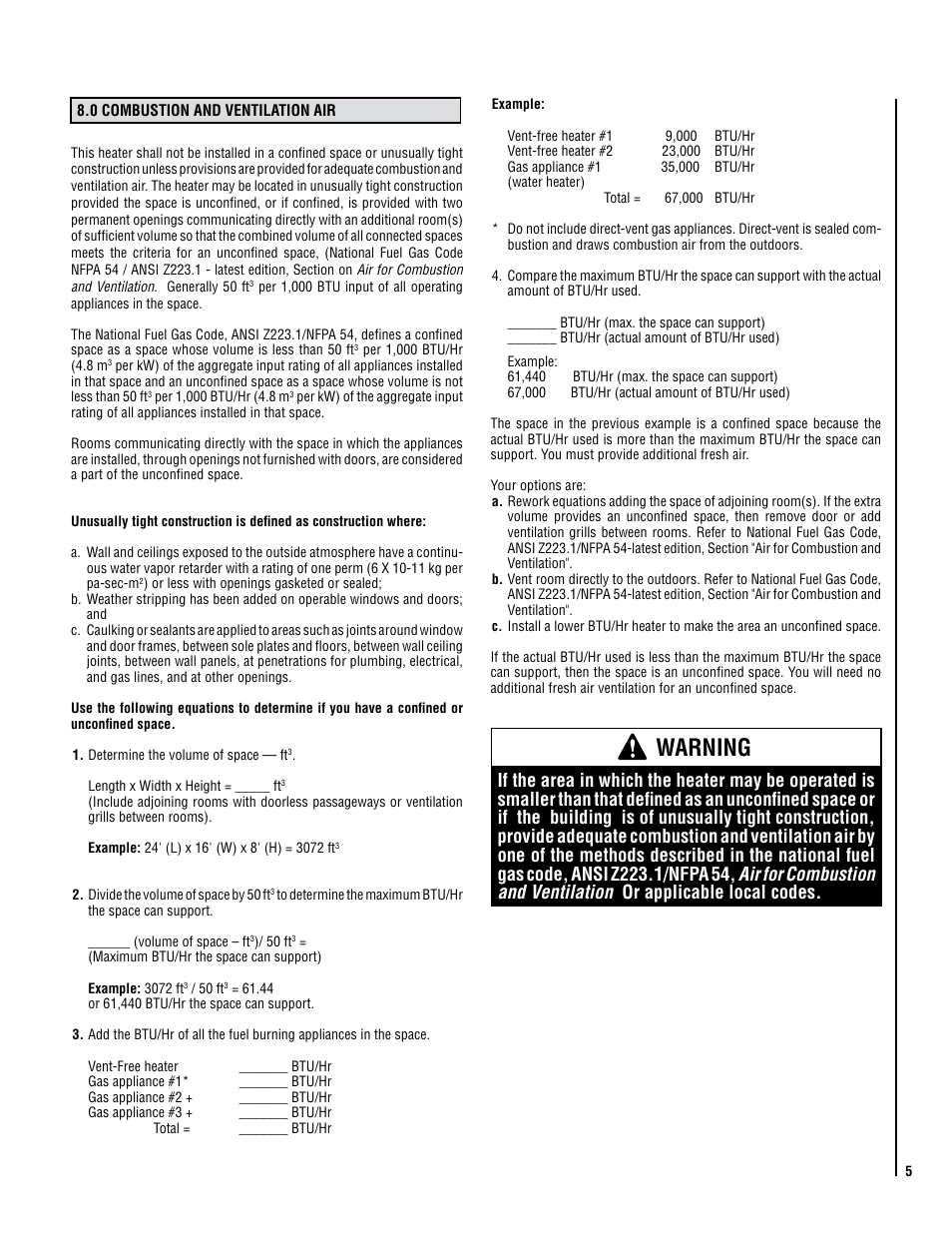 Warning | Lennox Hearth X-Fires WS User Manual | Page 5 / 20