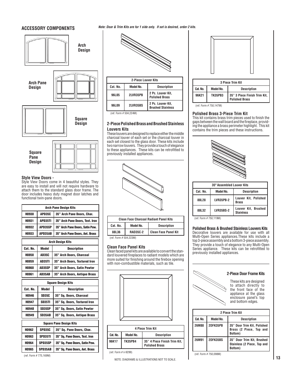 Accessory components, Style view doors, Clean face panel kits | Polished brass 3-piece trim kit | Lennox Hearth MPD35ST-NM User Manual | Page 13 / 20