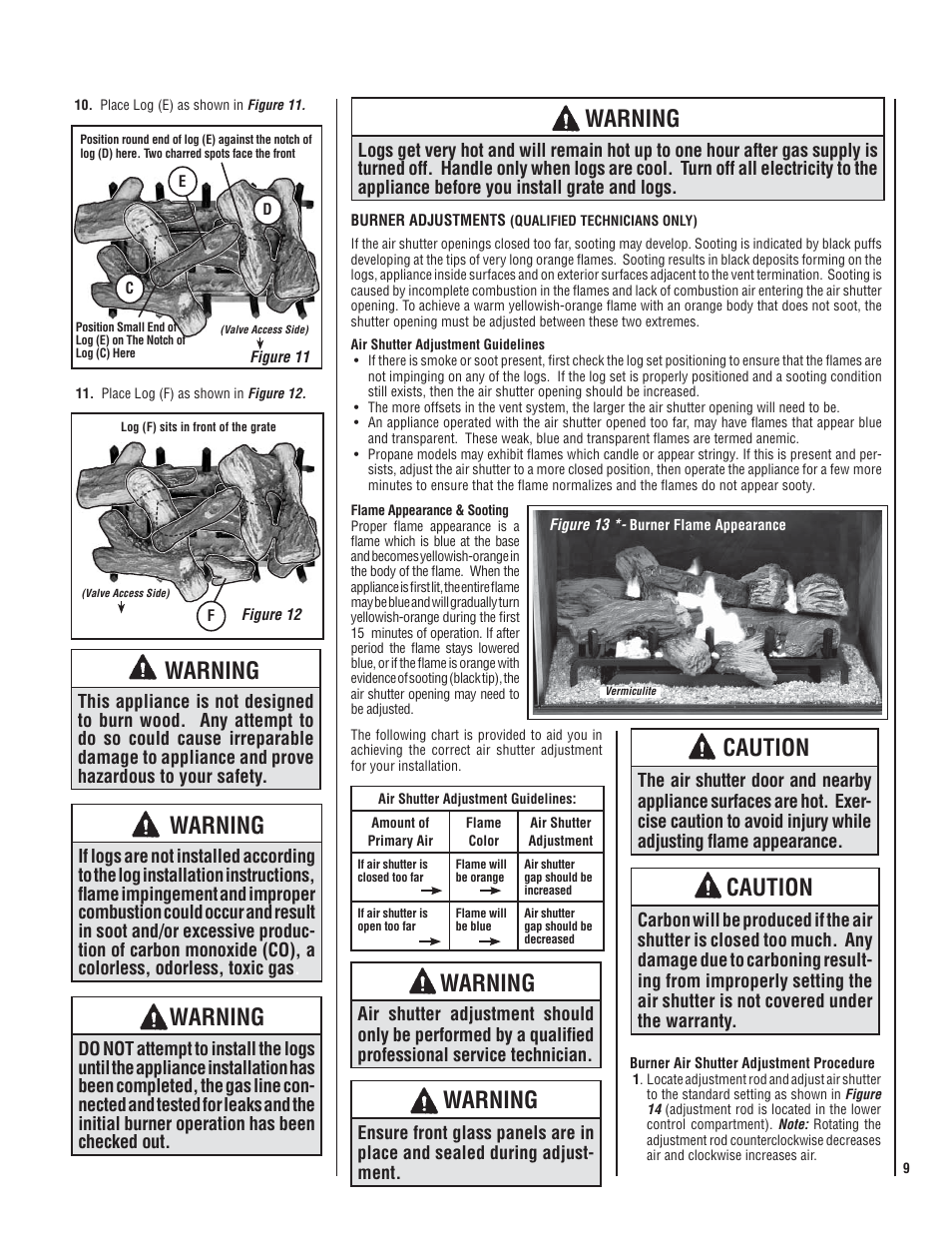 Warning, Caution | Lennox Hearth MPD35ST-NM User Manual | Page 9 / 20