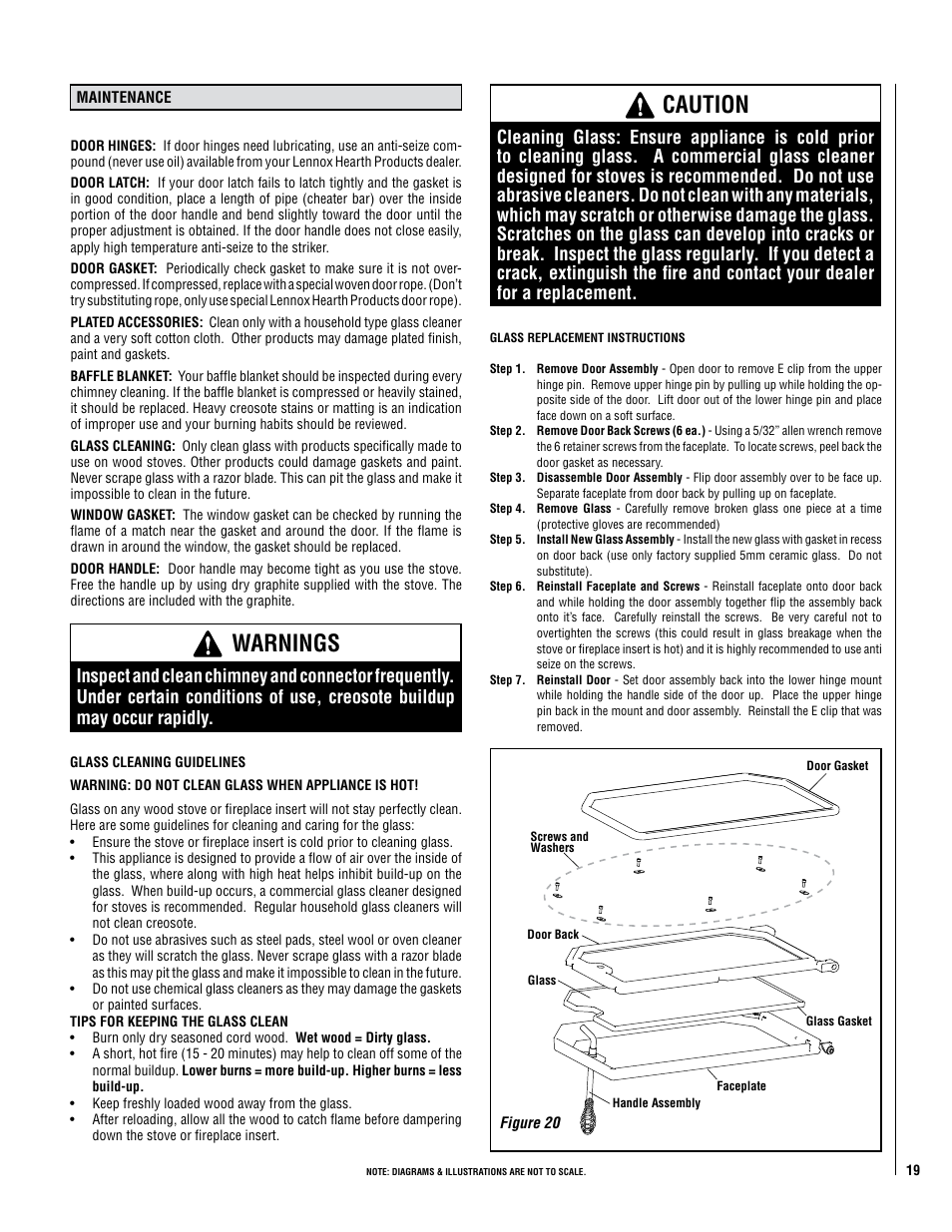 Warnings, Caution | Lennox Hearth LEGACY S260 T-TOP User Manual | Page 19 / 34