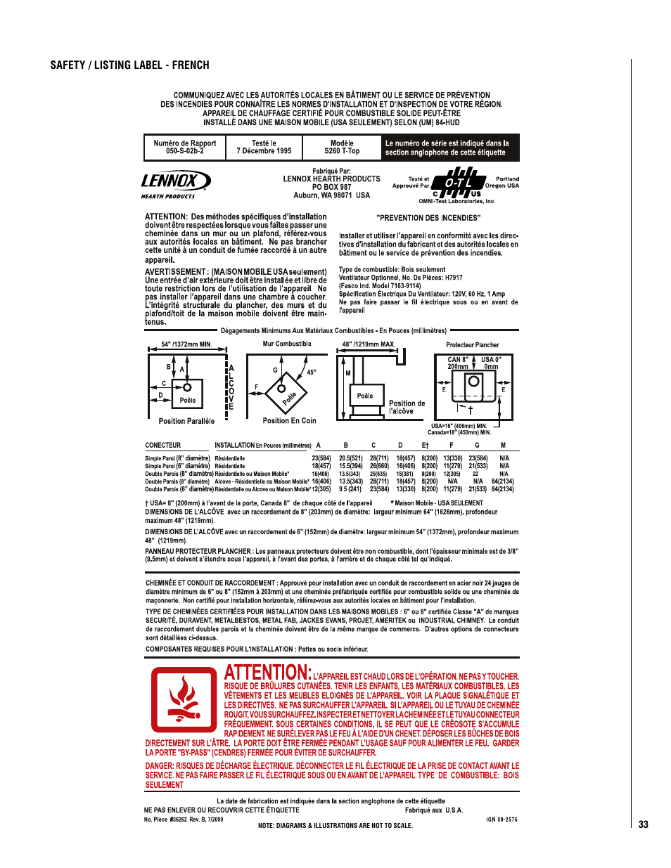 Lennox Hearth LEGACY S260 T-TOP User Manual | Page 33 / 34