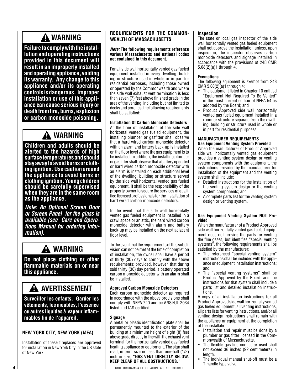 Warning, Avertissement | Lennox Hearth ADAGIO-MP User Manual | Page 4 / 32
