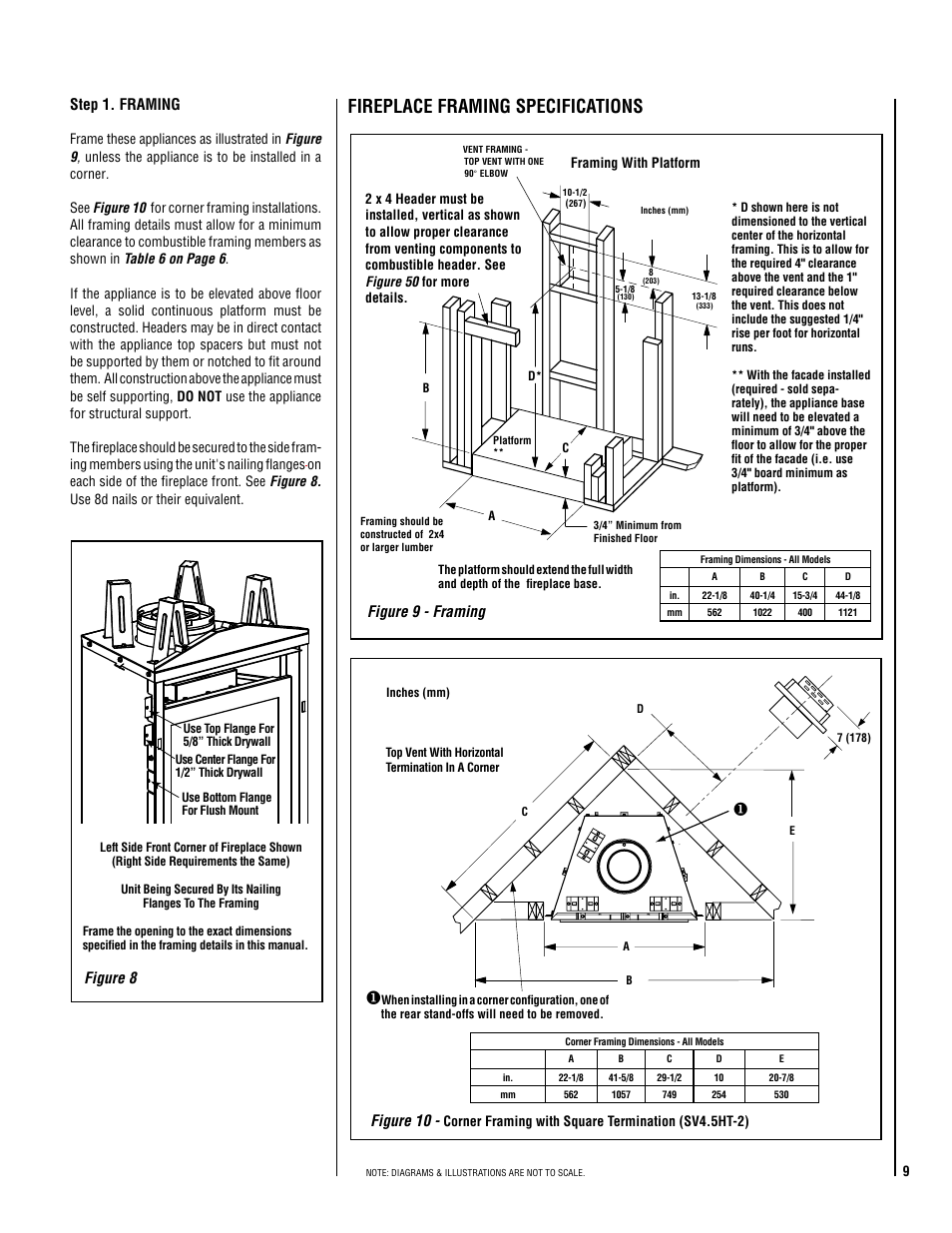 Fireplace framing specifications | Lennox Hearth ADAGIO-MP User Manual | Page 9 / 32