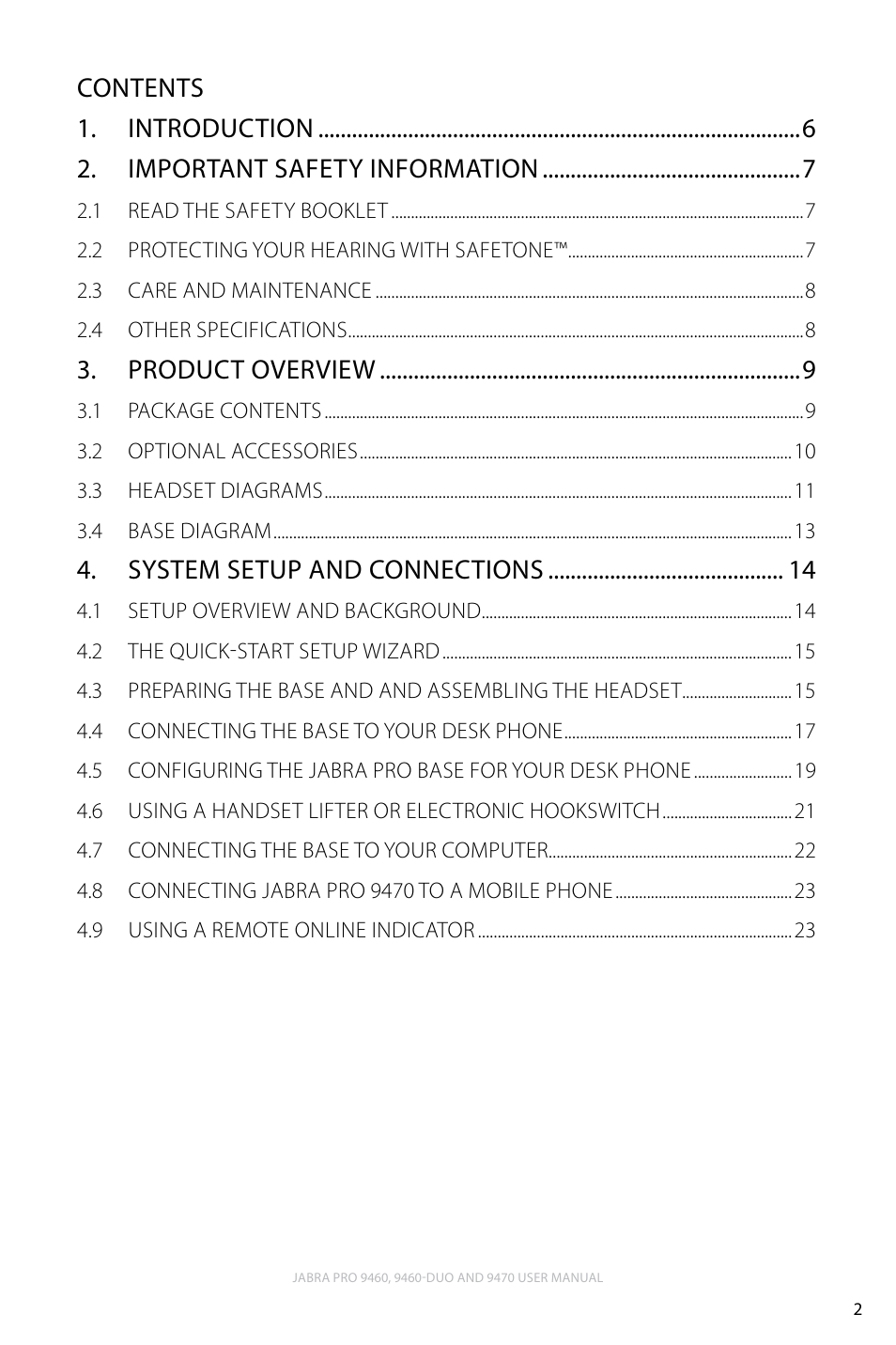 Product overview, System setup and connections | Lennox Hearth JABRA PRO 9470 User Manual | Page 2 / 67