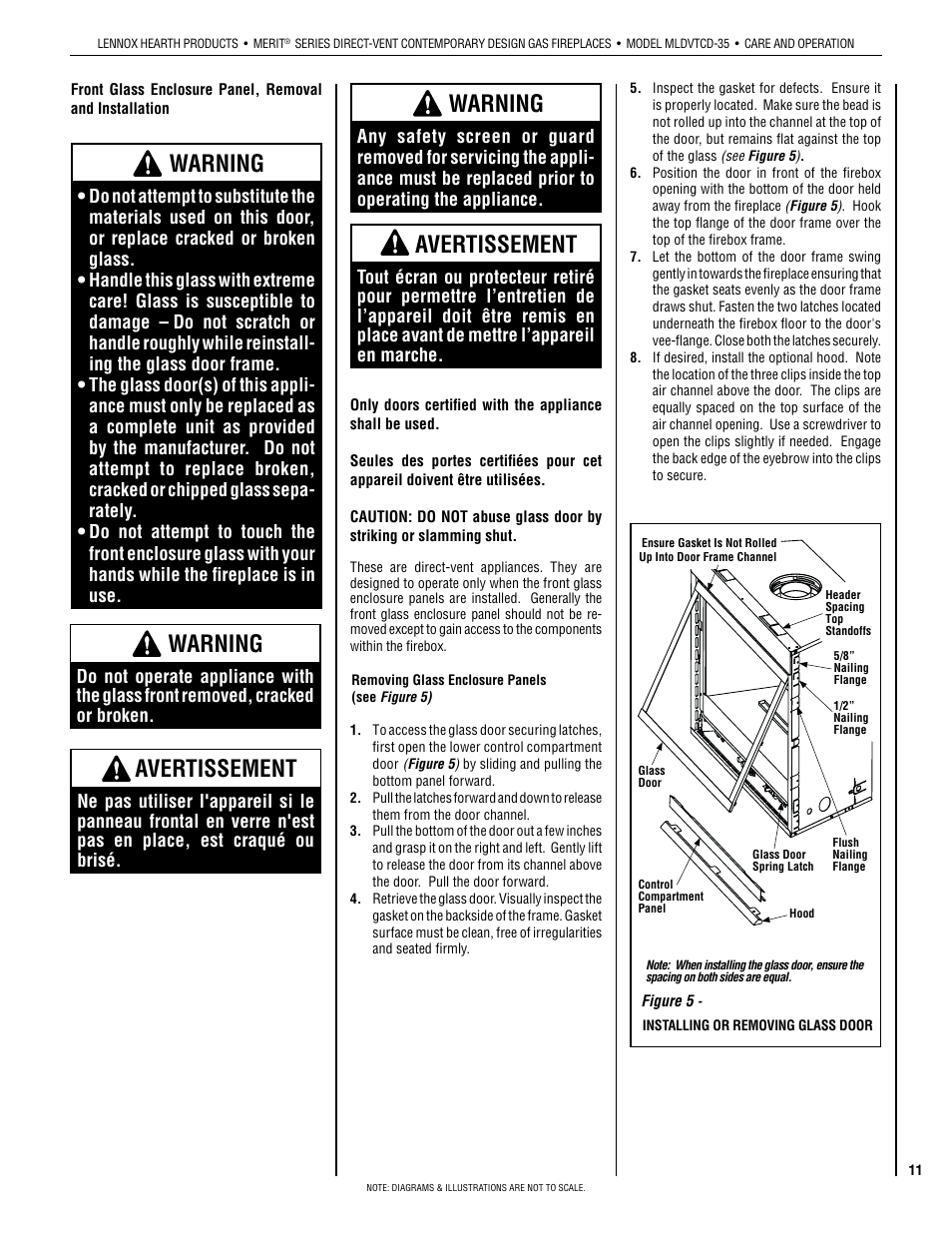 Warning, Avertissement | Lennox Hearth MLDVTCD-35NE User Manual | Page 11 / 30