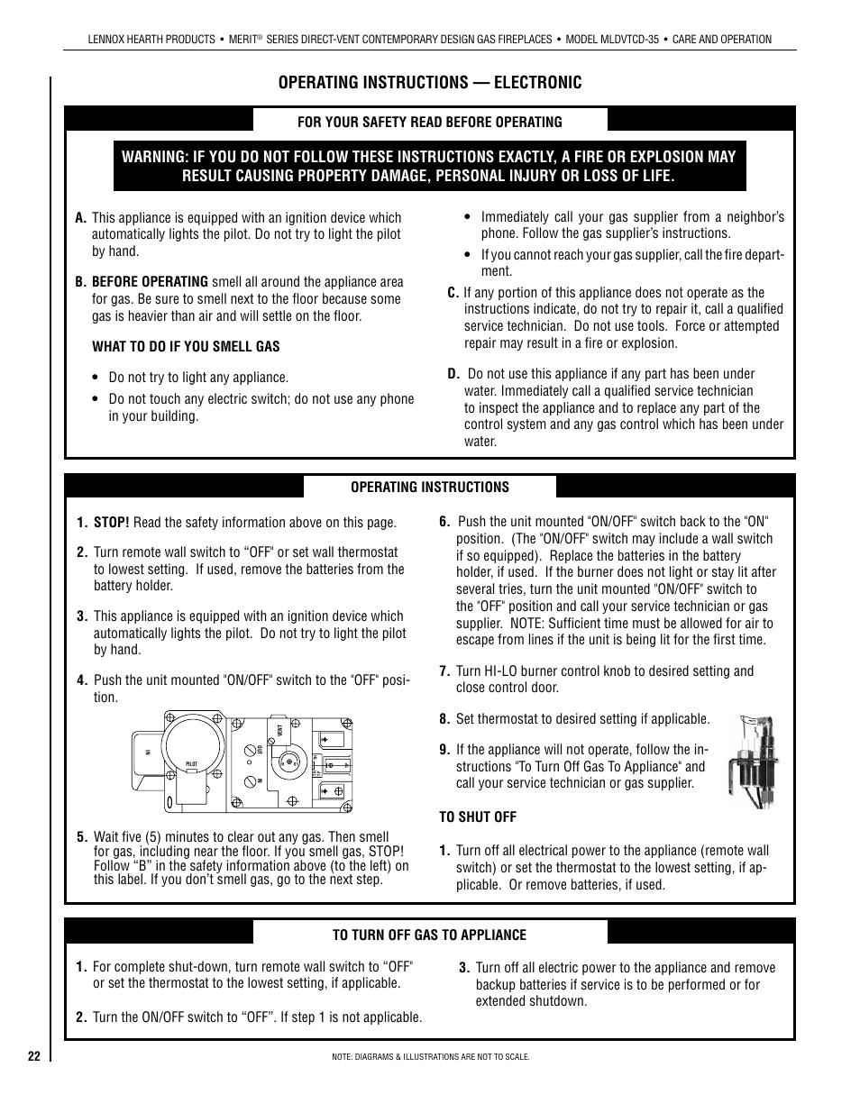 Operating instructions — electronic | Lennox Hearth MLDVTCD-35NE User Manual | Page 22 / 30